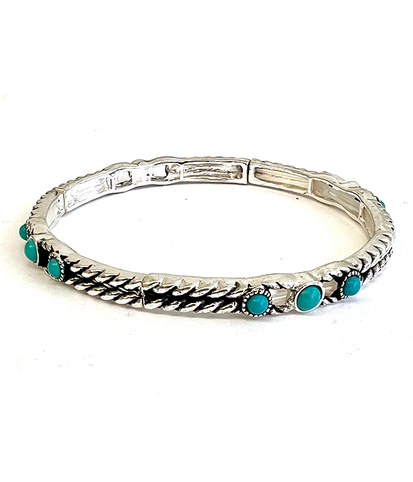 DESIGNER TEXTURED TURQUOISE STACKABLE STRETCH BRACELET