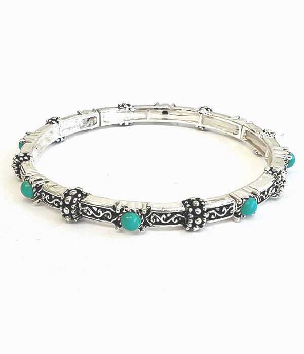 Designer textured turquoise stackable stretch bracelet