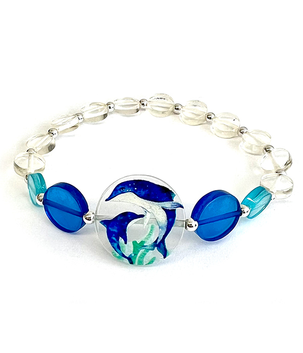 SEALIFE THEME ACETATE STRETCH BRACELET - DOLPHIN