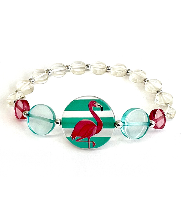 Tropical theme acetate stretch bracelet - flamingo