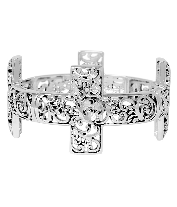 Metal filigre cross stretch bracelet