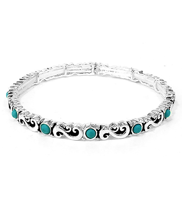 TEXTURED METAL TURQUOISE STACKABLE STRETCH BRACELET
