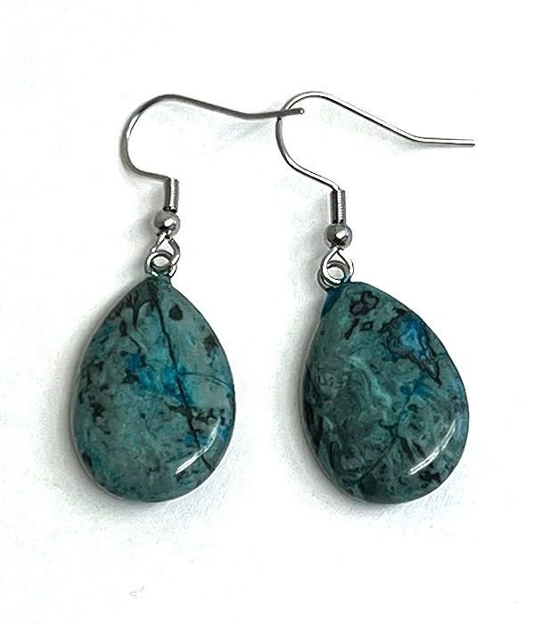 Semi precious stone teardrop earring - malachite