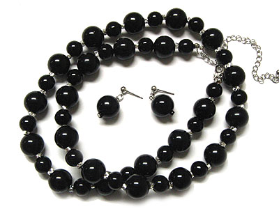 Acryl color ball with dia cut crystal link long necklace and earring set