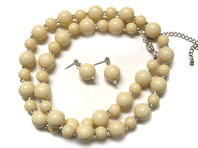 Acryl color ball with dia cut crystal link long necklace and earring set