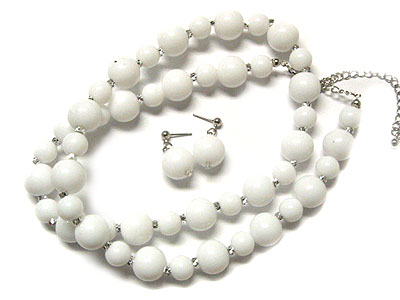 Acryl color ball with dia cut crystal link long necklace and earring set