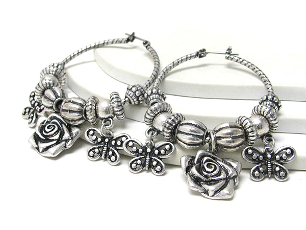 Pandora style flower butterfly charm dangle earring