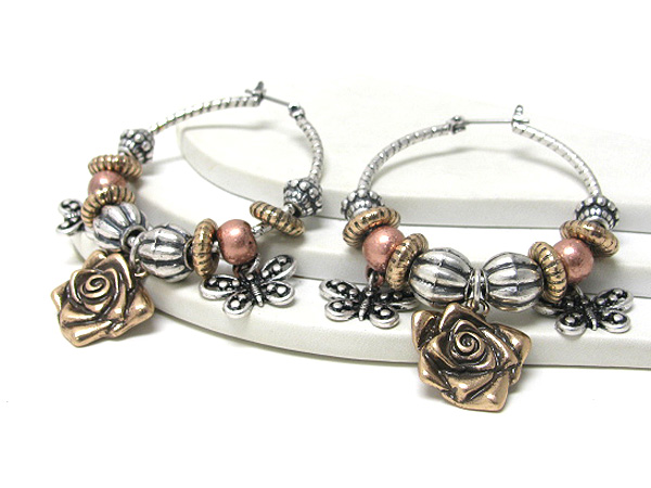 Pandora style flower charm dangle earring