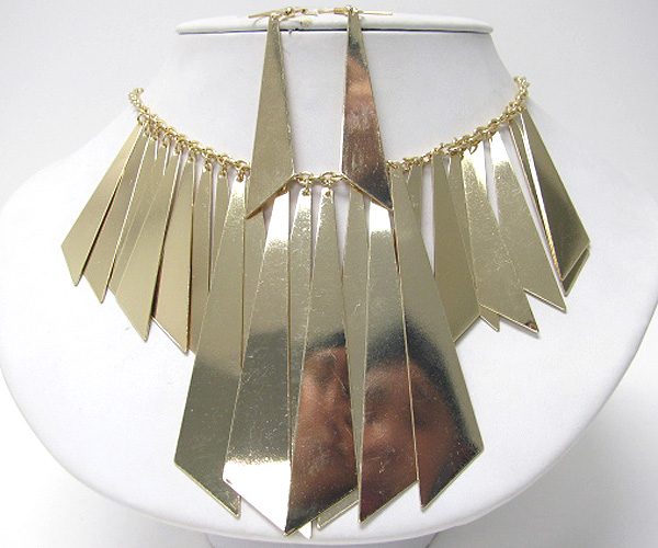 Multi metal bar drop bib style necklace earring set