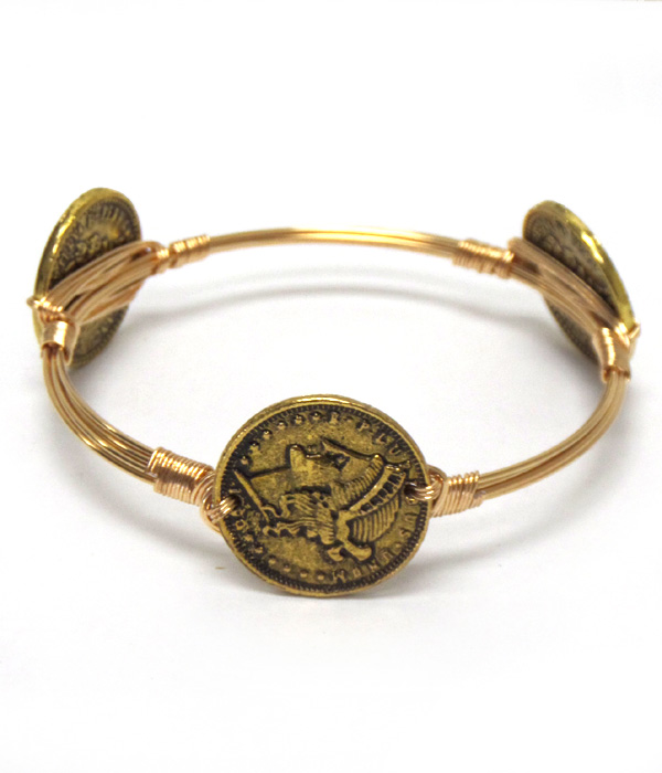 Coins metal wire bangle bracelet