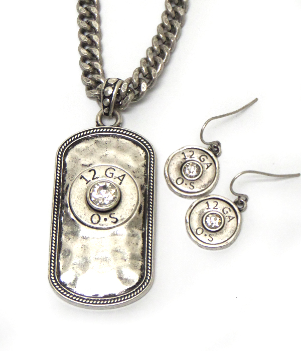 Hammered dog tag and center bullet necklace set