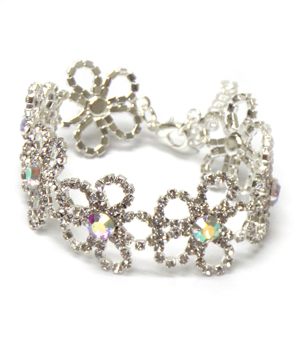 Rhnestone multi flower link bracelet