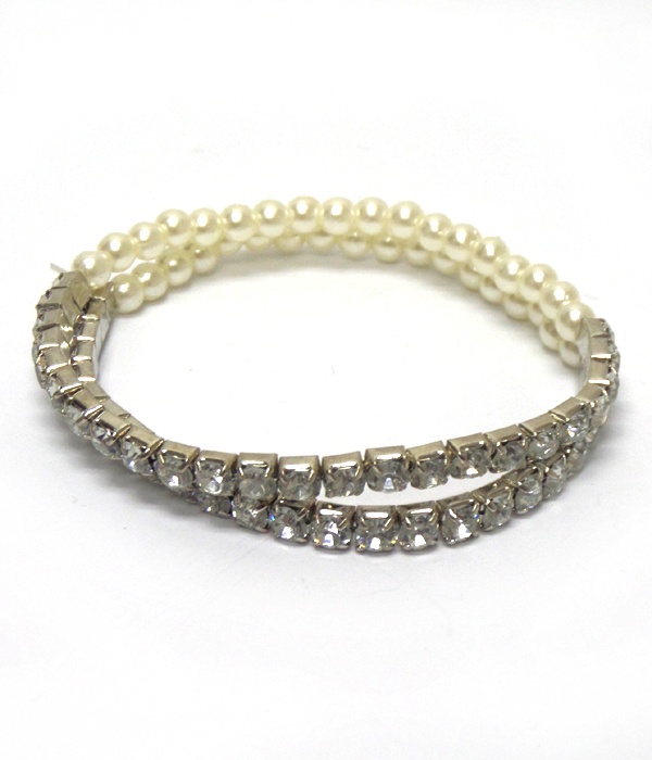 Set of two acrylic rhinestone with pearl bracelet