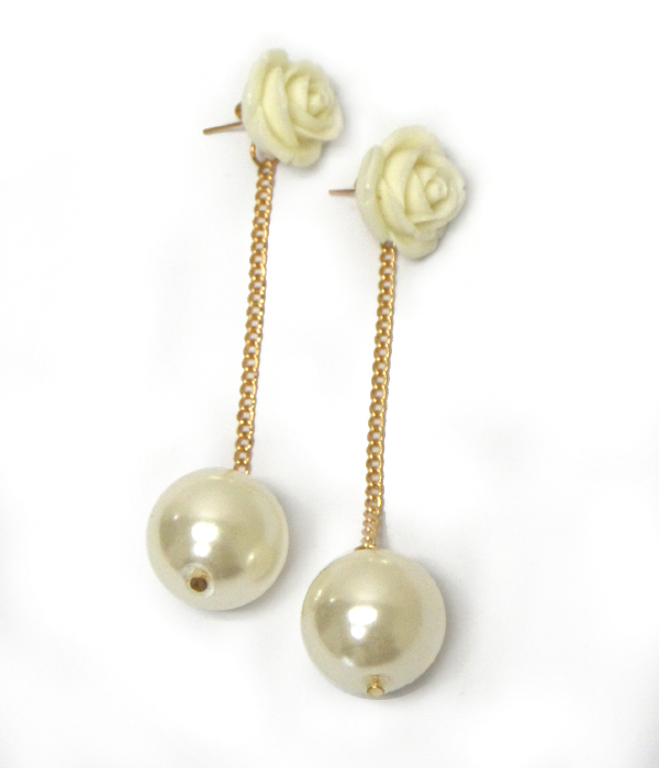 Rose flower and pearl back drop earrings