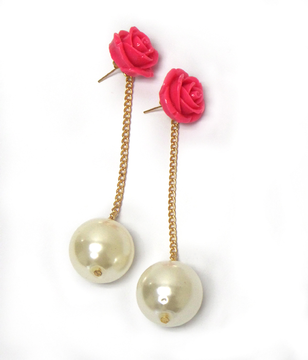 Rose flower and pearl back drop earrings