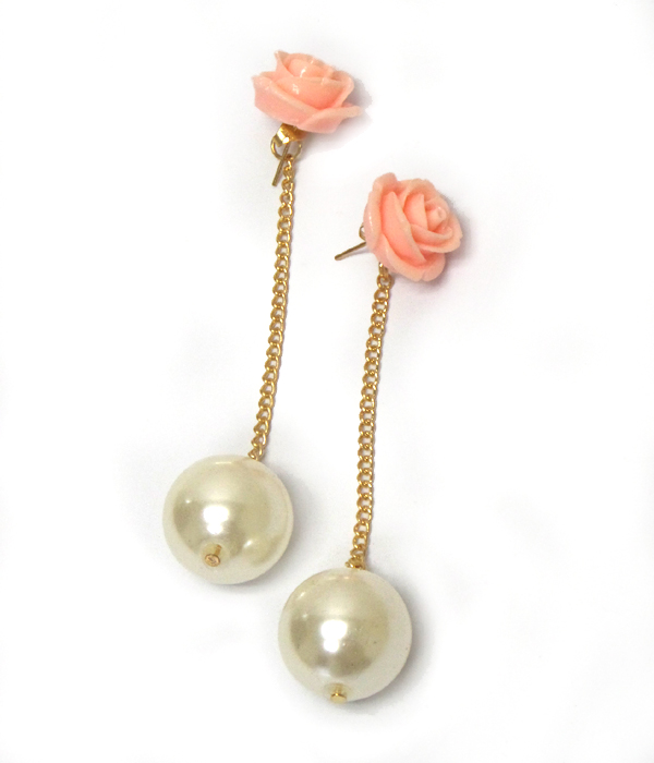 Rose flower and pearl back drop earrings