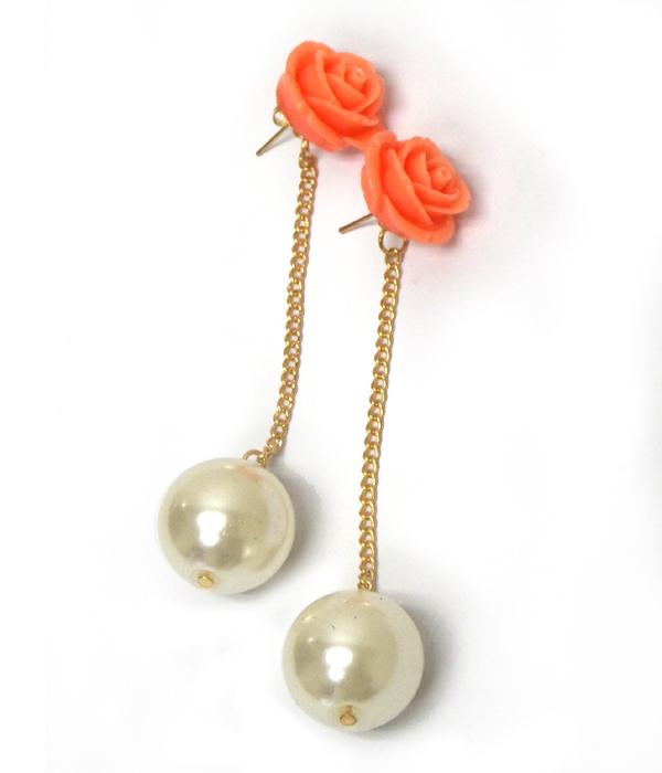 Rose flower and pearl back drop earrings