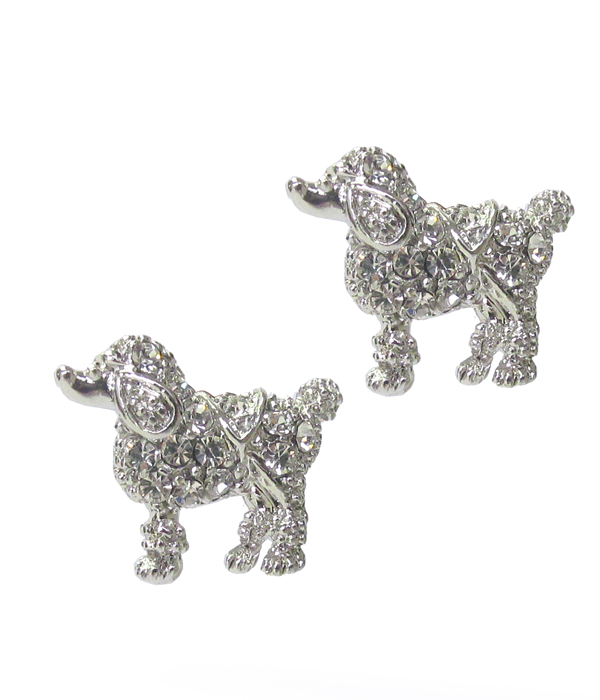 WHITEGOLD PLATING CRYSTAL DOG EARRING