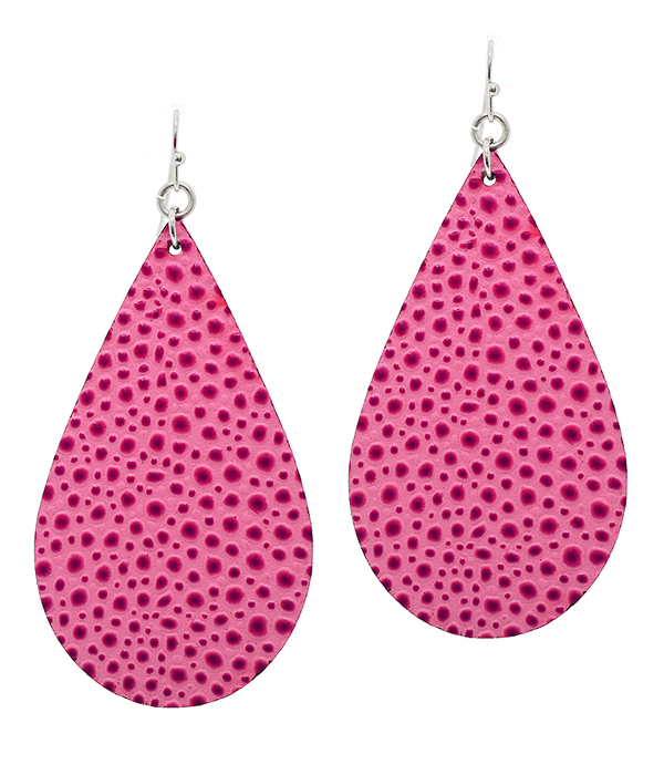 Leather textured teardrop earring - ostrich