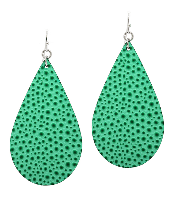 LEATHER TEXTURED TEARDROP EARRING - OSTRICH