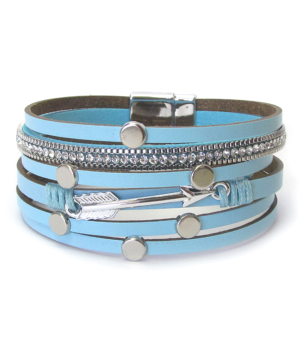 Multi leather layer magnetic bracelet - arrow