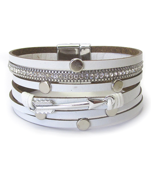 Multi leather layer magnetic bracelet - arrow