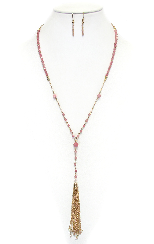 FINE CHAIN TASSEL AND MULTI GLASS BEAD Y SHAPE LONG NECKLACE SET
