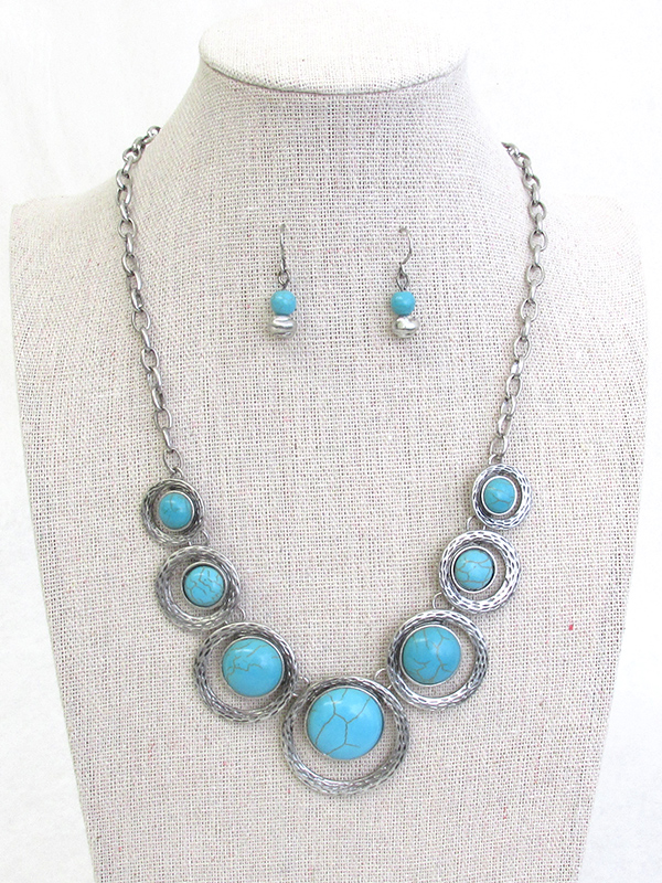 MULTI TURQUOISE DISC LINK NECKLACE SET