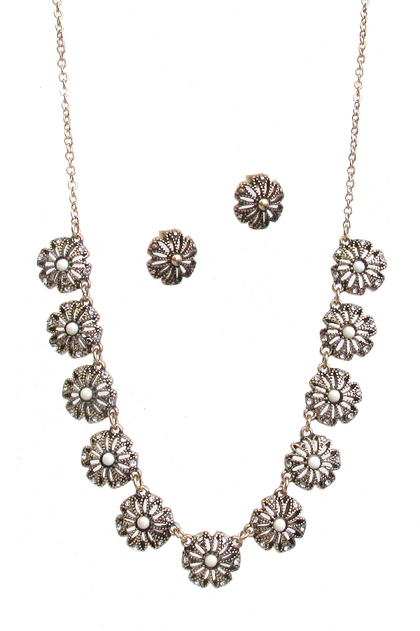 METAL FILIGREE MULTI FLOWER LINK NECKLACE SET