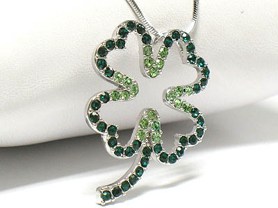 Saint patrick theme crystal four leaves clover necklace - shamrock