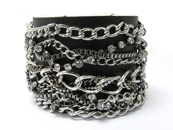 Metal chain deco leather wrist band