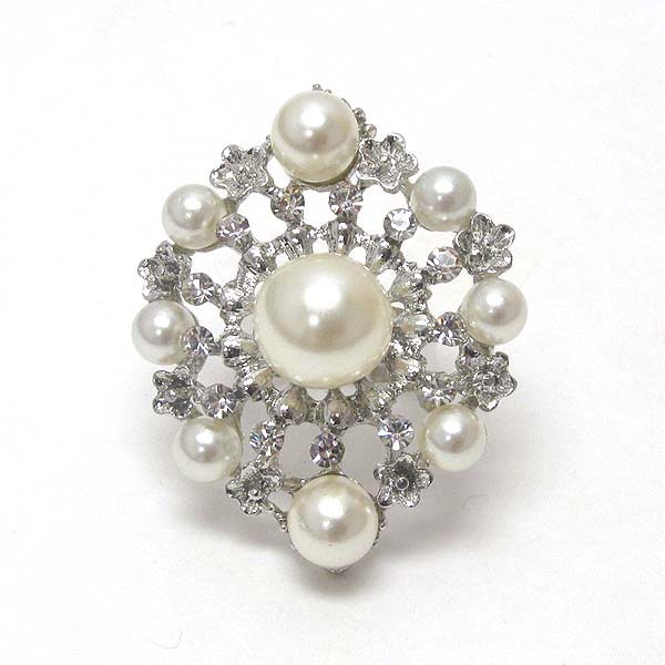 Crystal and pearl adjustable ring