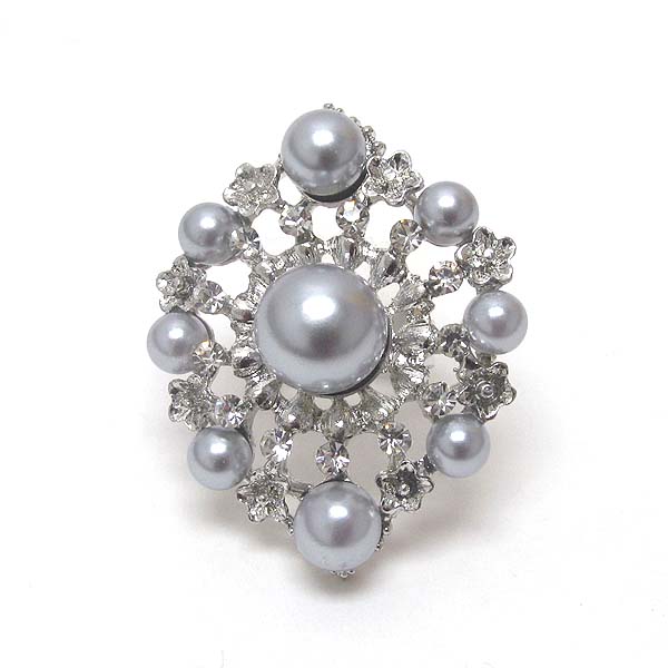Crystal and pearl adjustable ring