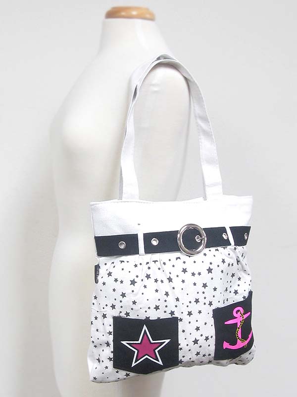 Anchor and star print and belt accent tote bag