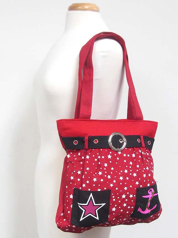 Anchor and star print and belt accent tote bag