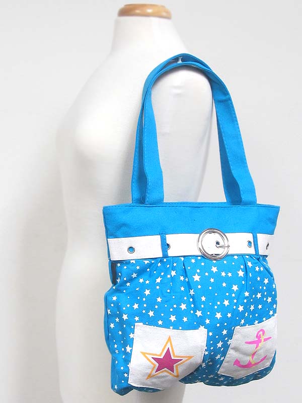 Anchor and star print and belt accent tote bag