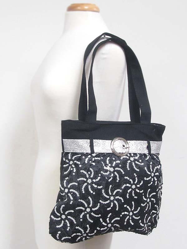 Sequin flower and belt accent tote bag