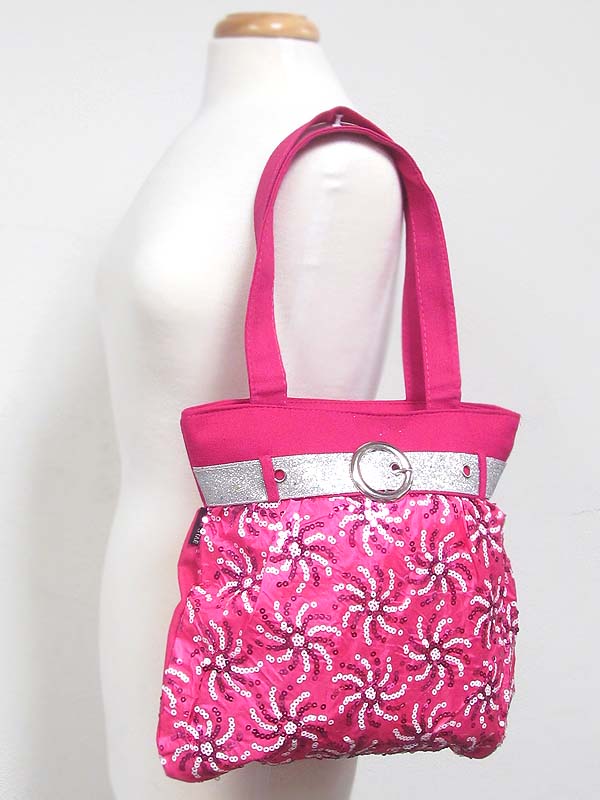 Sequin flower and belt accent tote bag