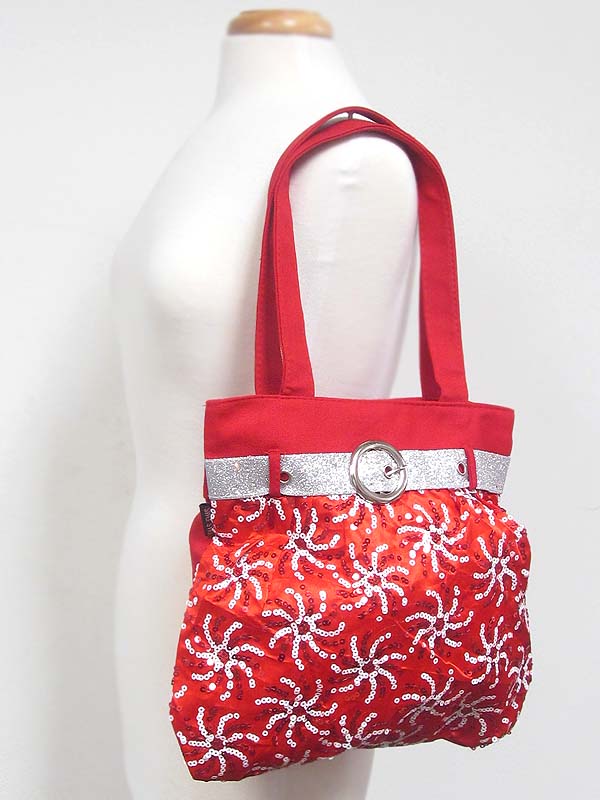 Sequin flower and belt accent tote bag