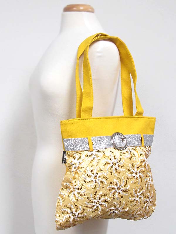Sequin flower and belt accent tote bag
