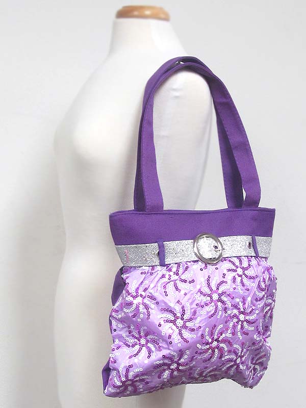 Sequin flower and belt accent tote bag