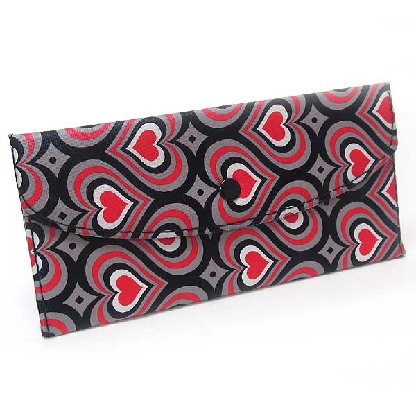 Heart print snap button wallet