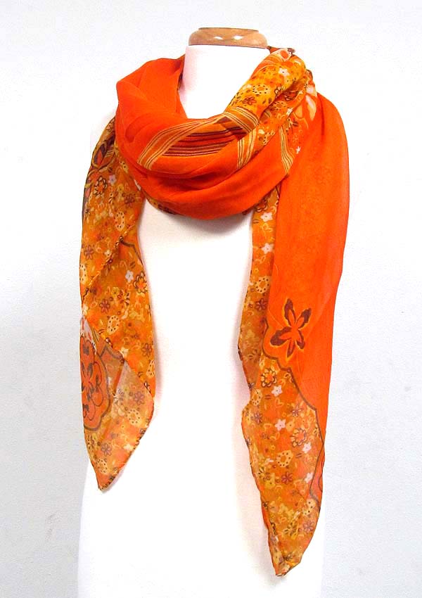 Folkloric pattern botanical theme print scarf