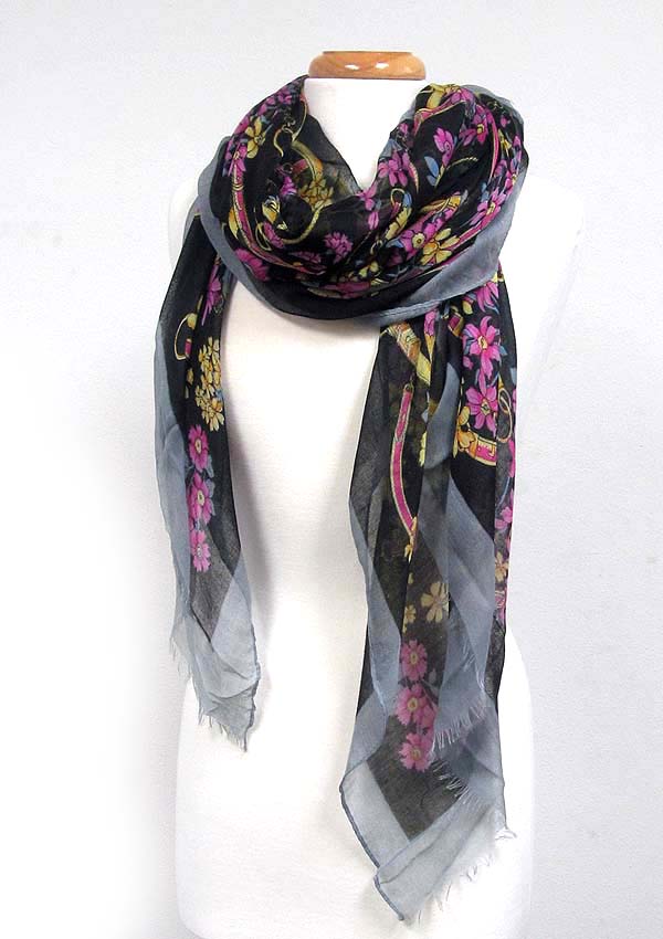 Botanical flower mix print scarf