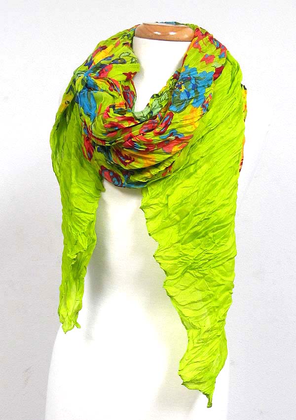 Multi flower wrinkled viscose scarf