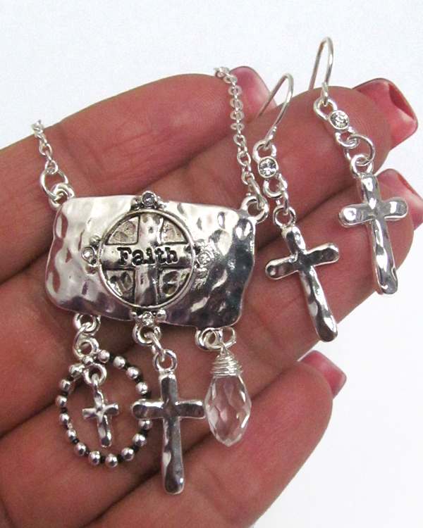 Religious inspiration cross drop necklace set - faith