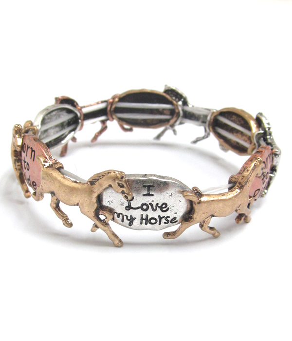 Vintage rustic  horse stretch bracelet -  i love my horse