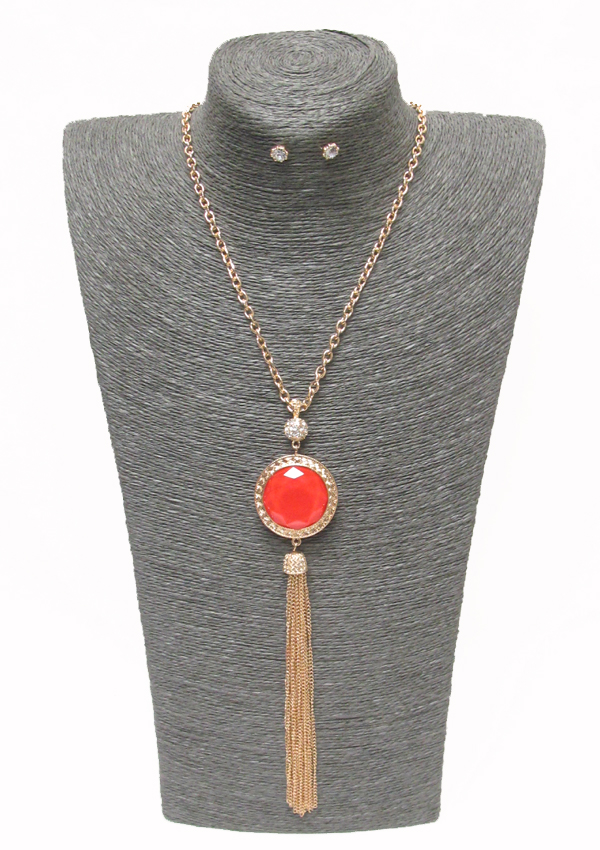 Facet double side round disk and tassel drop necklace set