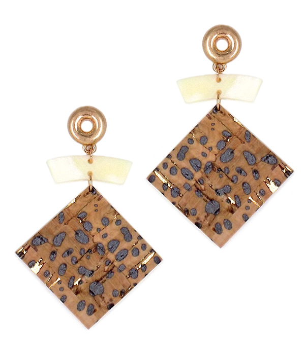CORK TEXTURED SQUARE DROP EARRING