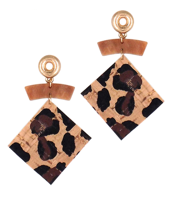 CORK TEXTURED SQUARE DROP EARRING